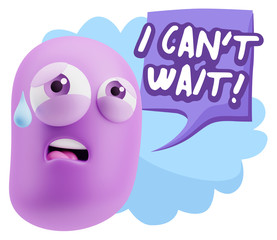 3d Rendering Sad Character Emoticon Expression saying I Can't Wa