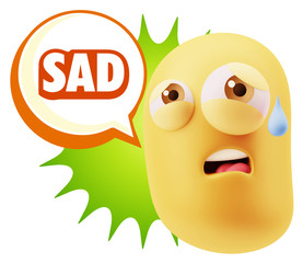 3d Rendering Sad Character Emoticon Expression saying Sad with C