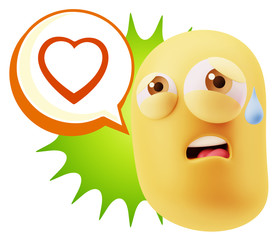 3d Rendering Sad Character Emoticon Expression saying Heart Shap