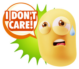 3d Rendering Sad Character Emoticon Expression saying I Don't Ca