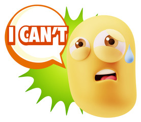 3d Rendering Sad Character Emoticon Expression saying I Can't wi