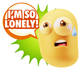 3d Rendering Sad Character Emoticon Expression saying I'm so Lon