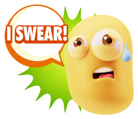 3d Rendering Sad Character Emoticon Expression saying I Swear wi
