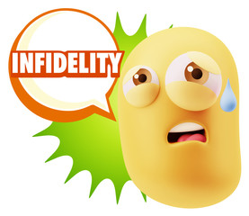 3d Rendering Sad Character Emoticon Expression saying Infidelity