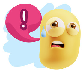 3d Rendering Sad Character Emoticon Expression saying Exclamatio