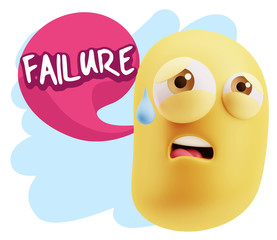 3d Rendering Sad Character Emoticon Expression saying Failure wi