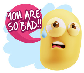 3d Rendering Sad Character Emoticon Expression saying You are so