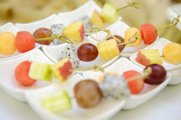 Different fresh fruit arranged for healthy vegetarian buffet or dessert