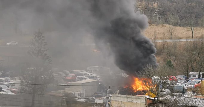 Automobile flaming destruction background