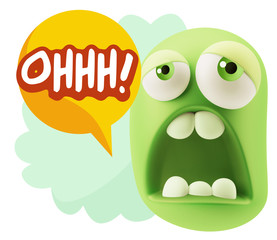 3d Rendering Sad Character Emoticon Expression saying Oh with Co