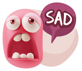 3d Rendering Sad Character Emoticon Expression saying Sad with C