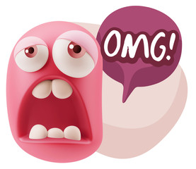 Obraz premium 3d Rendering Sad Character Emoticon Expression saying OMG with C
