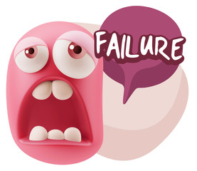 3d Rendering Sad Character Emoticon Expression saying Failure wi