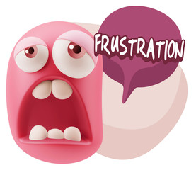 3d Rendering Sad Character Emoticon Expression saying Frustratio