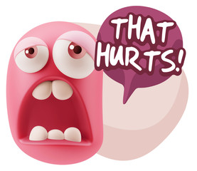 3d Rendering Sad Character Emoticon Expression saying That Hurts