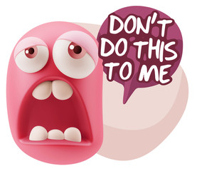 3d Rendering Sad Character Emoticon Expression saying Don't do t