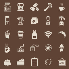 Coffee shop color icons on brown background