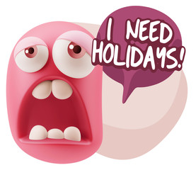 3d Rendering Sad Character Emoticon Expression saying I Need Hol
