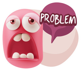 3d Rendering Sad Character Emoticon Expression saying Problem wi