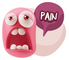 3d Rendering Sad Character Emoticon Expression saying Pain with