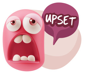 3d Rendering Sad Character Emoticon Expression saying Upset with