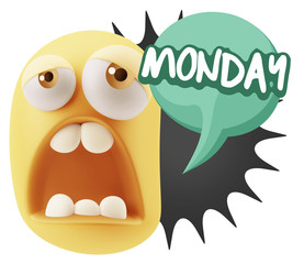 3d Rendering Sad Character Emoticon Expression saying Monday wit