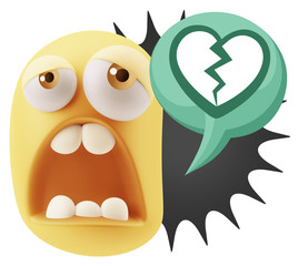 3d Rendering Sad Character Emoticon Expression saying Broken Hea