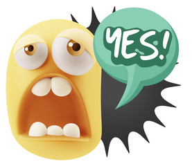 3d Rendering Sad Character Emoticon Expression saying Yes with C