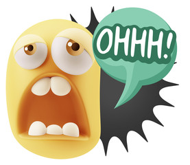 3d Rendering Sad Character Emoticon Expression saying Oh with Co