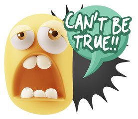 3d Rendering Sad Character Emoticon Expression saying Can't be T