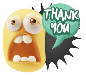3d Rendering Sad Character Emoticon Expression saying Thank You