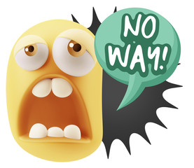 3d Rendering Sad Character Emoticon Expression saying No Way wit