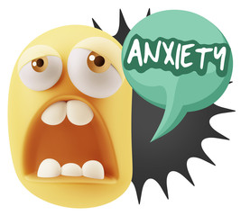 3d Rendering Sad Character Emoticon Expression saying Anxiety wi