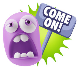 3d Rendering Sad Character Emoticon Expression saying Come On wi