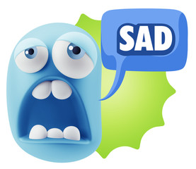 Obraz premium 3d Rendering Sad Character Emoticon Expression saying Sad with C