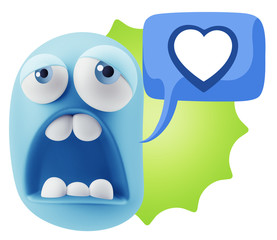 3d Rendering Sad Character Emoticon Expression saying Heart Shap