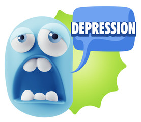 3d Rendering Sad Character Emoticon Expression saying Depression