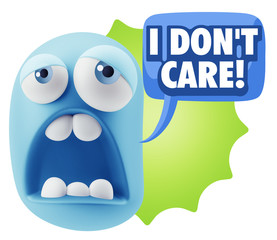 3d Rendering Sad Character Emoticon Expression saying I Don't Ca