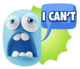 Obraz premium 3d Rendering Sad Character Emoticon Expression saying I Can't wi