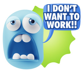 3d Rendering Sad Character Emoticon Expression saying I Don't Wa