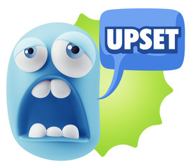 3d Rendering Sad Character Emoticon Expression saying Upset with