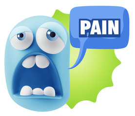 3d Rendering Sad Character Emoticon Expression saying Pain with
