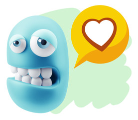 3d Rendering Sad Character Emoticon Expression saying Heart Shap