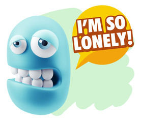 3d Rendering Sad Character Emoticon Expression saying I'm so Lon