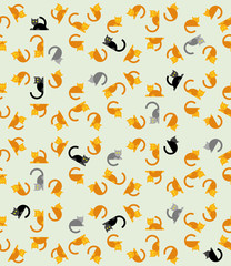 Seamless flat cats pattern. Cartoon pets background.