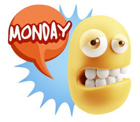 3d Rendering Sad Character Emoticon Expression saying Monday wit