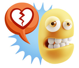 3d Rendering Sad Character Emoticon Expression saying Broken Hea