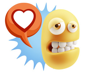 3d Rendering Sad Character Emoticon Expression saying Heart Shap