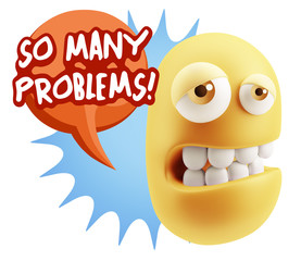 3d Rendering Sad Character Emoticon Expression saying So Many Pr