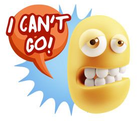 3d Rendering Sad Character Emoticon Expression saying I Can't Go